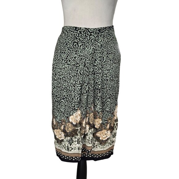 Vintage Faux Wrap Skirt Pleated Front Bohemian Floral Print Unique Classy W28" - Picture 1 of 9